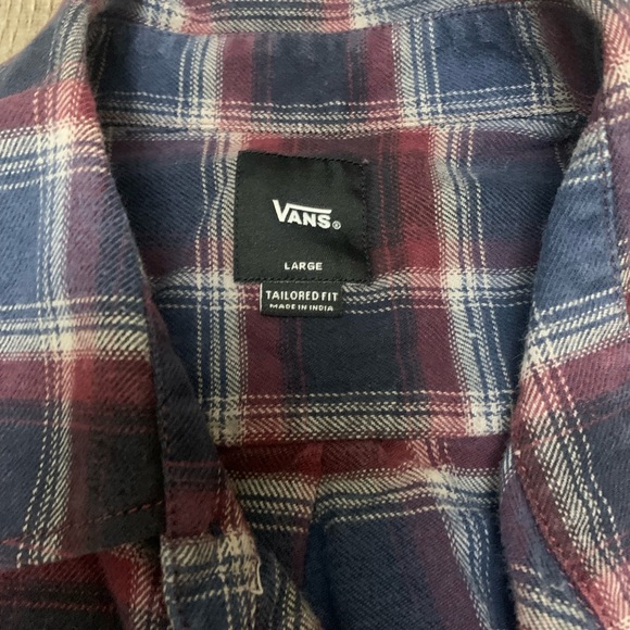 VANS Off The Wall Mens Red White Blue Plaid Flannel Button Up Shirt Size L - Picture 3 of 7